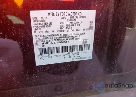 2017 Ford Edge Sel z USA, uszkodzony, nr VIN 2FMPK3J93HBC42584